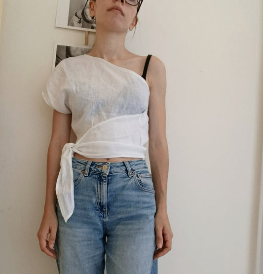Linen one-shoulder top