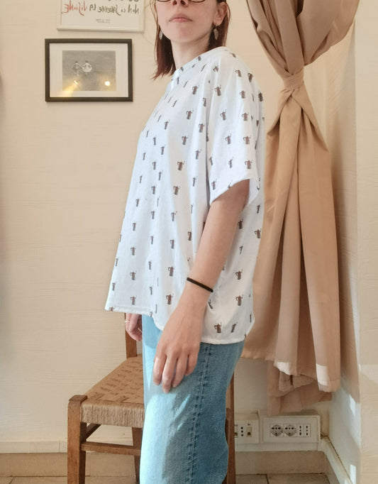 T-shirt Moka in cotone con stampa caffettiere