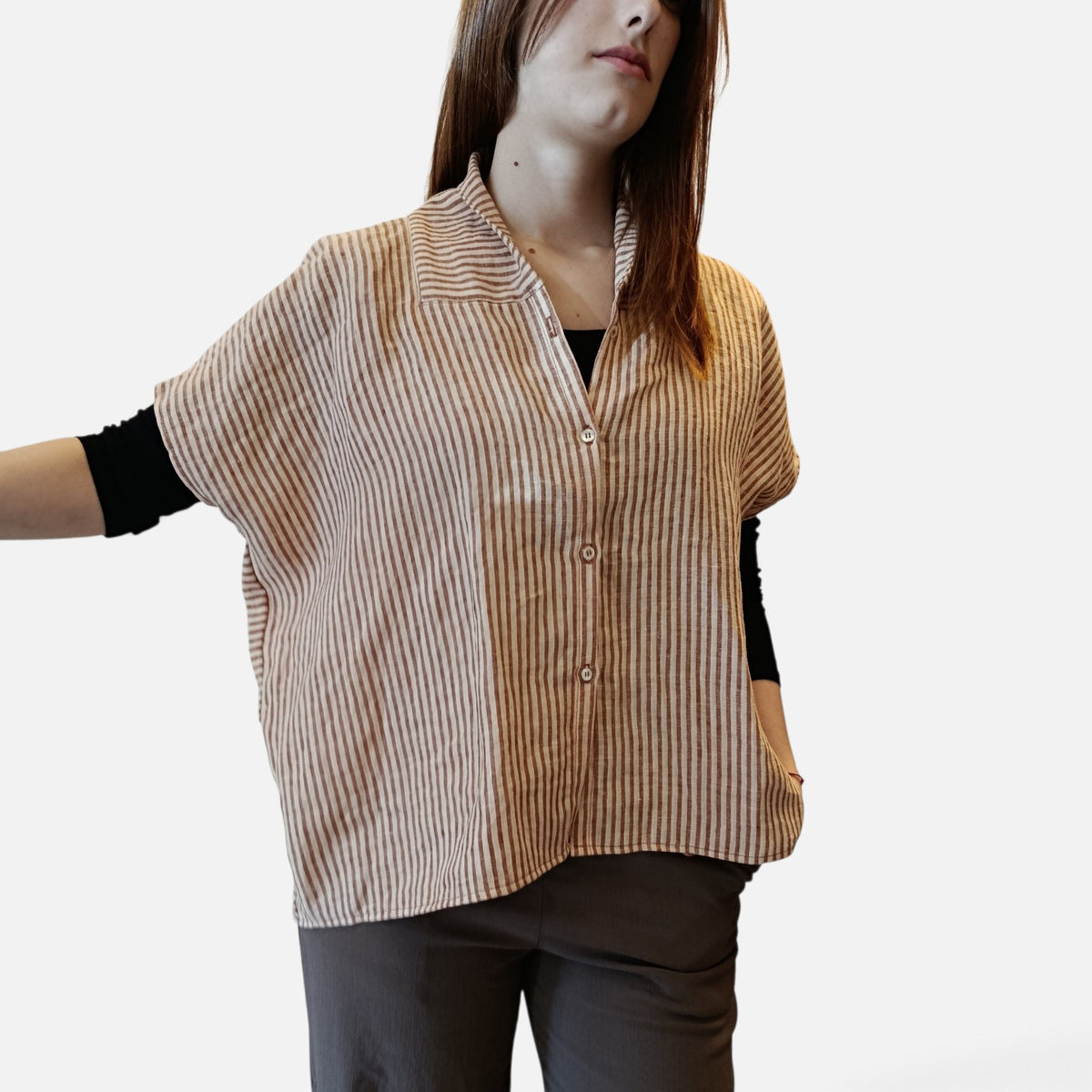 Blusa in puro lino oversize- Paper