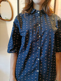 Camicia piccole volpi in cotone blu