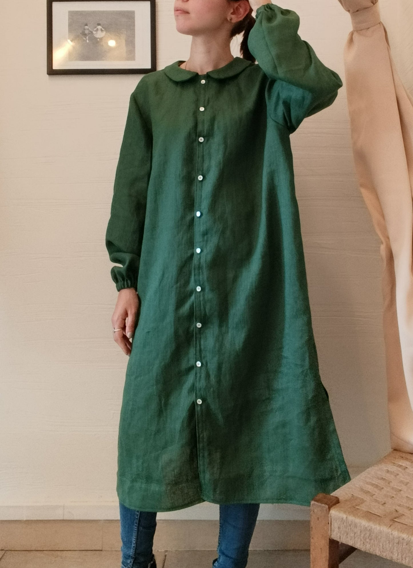 Camicia lunga a vestito in lino- basic