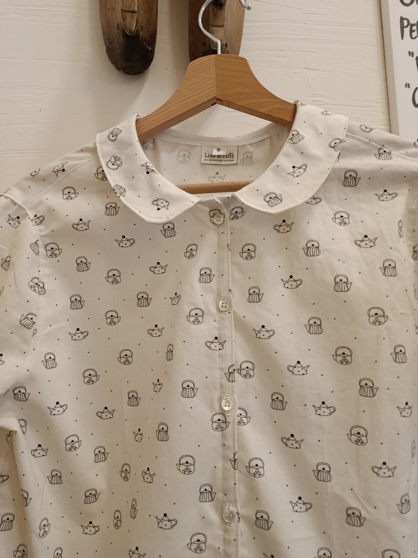camicia cotone donna manica corta fantasia teiere