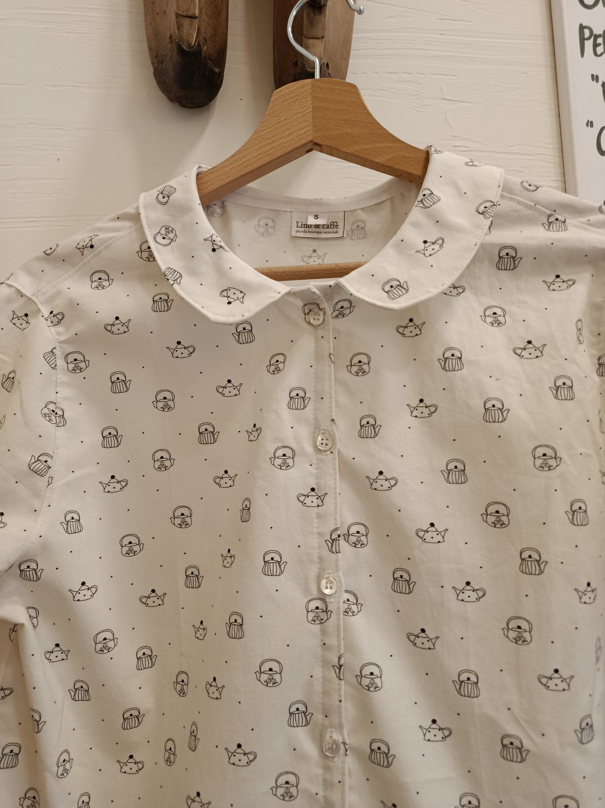 camicia cotone donna manica corta fantasia teiere