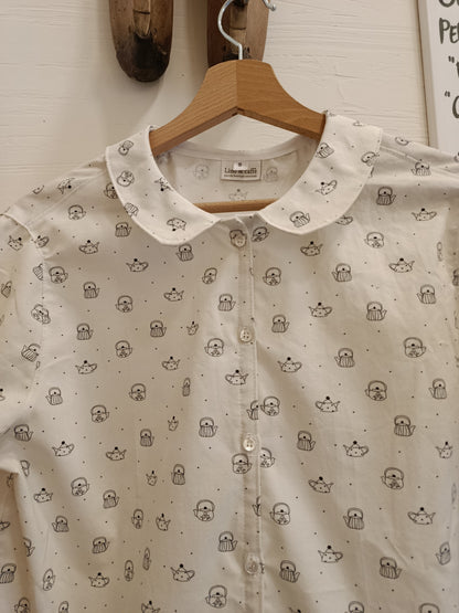 camicia cotone donna manica corta fantasia teiere