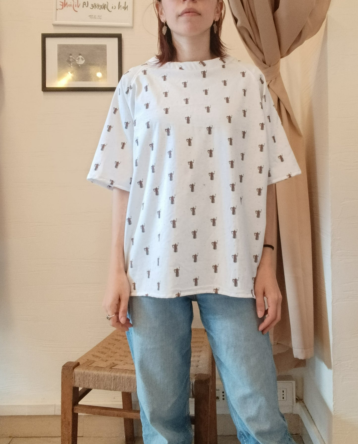 T-shirt Moka in cotone con stampa caffettiere