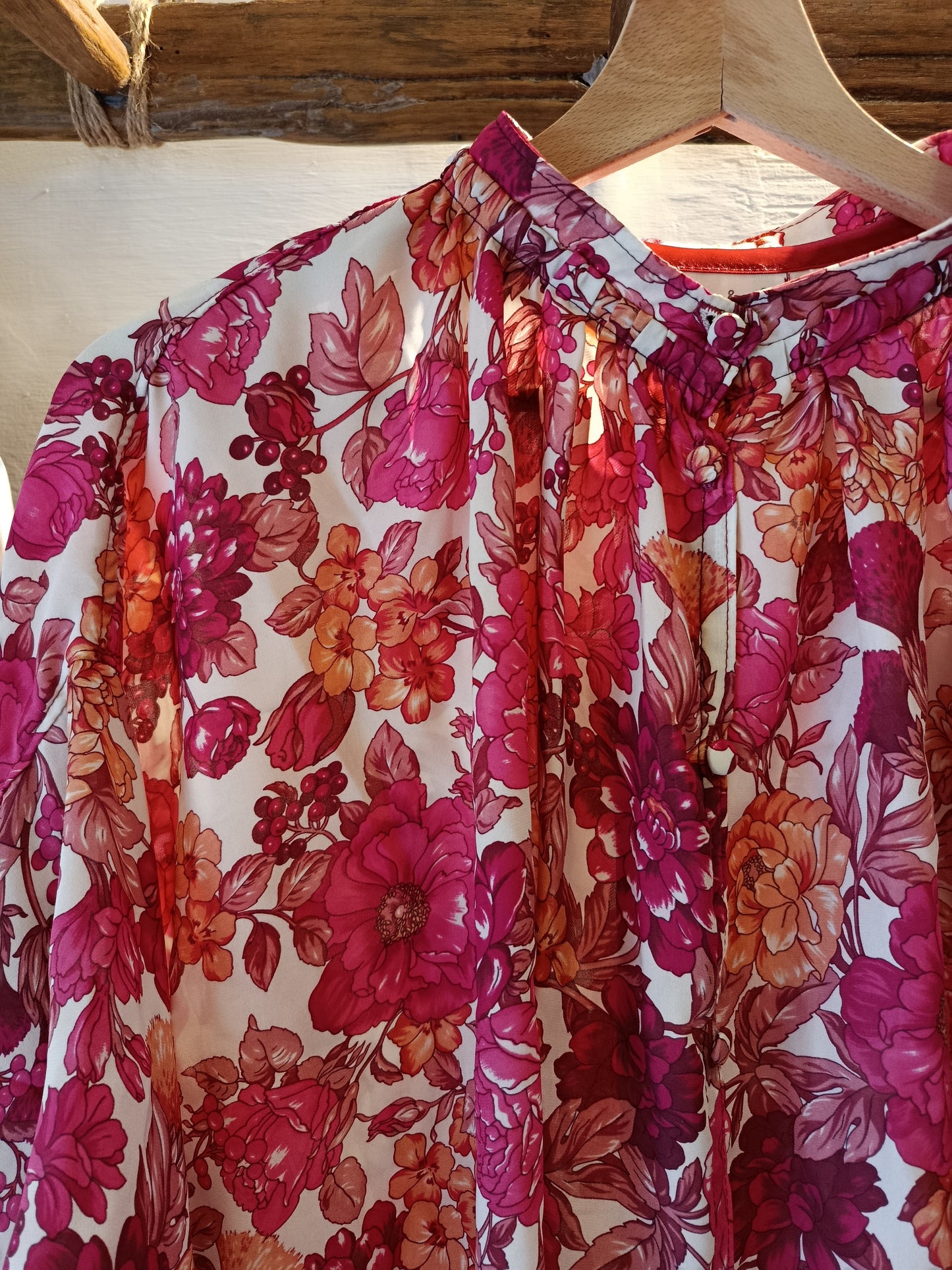 Camicia over in seta fantasia fiori
