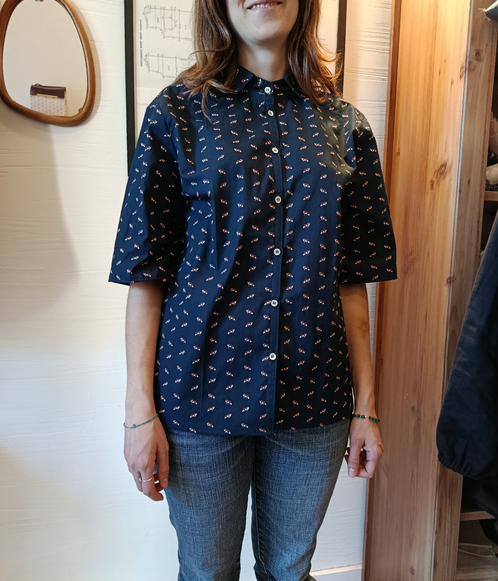 Camicia piccole volpi in cotone blu