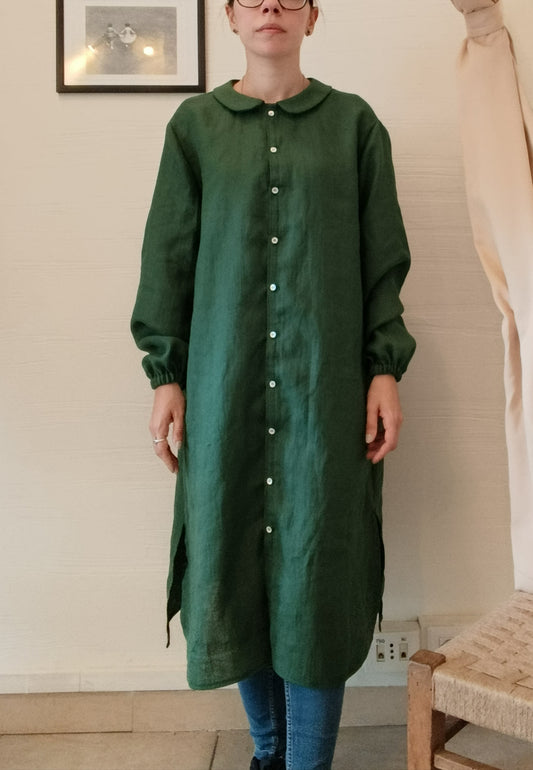 Camicia lunga a vestito in lino- basic
