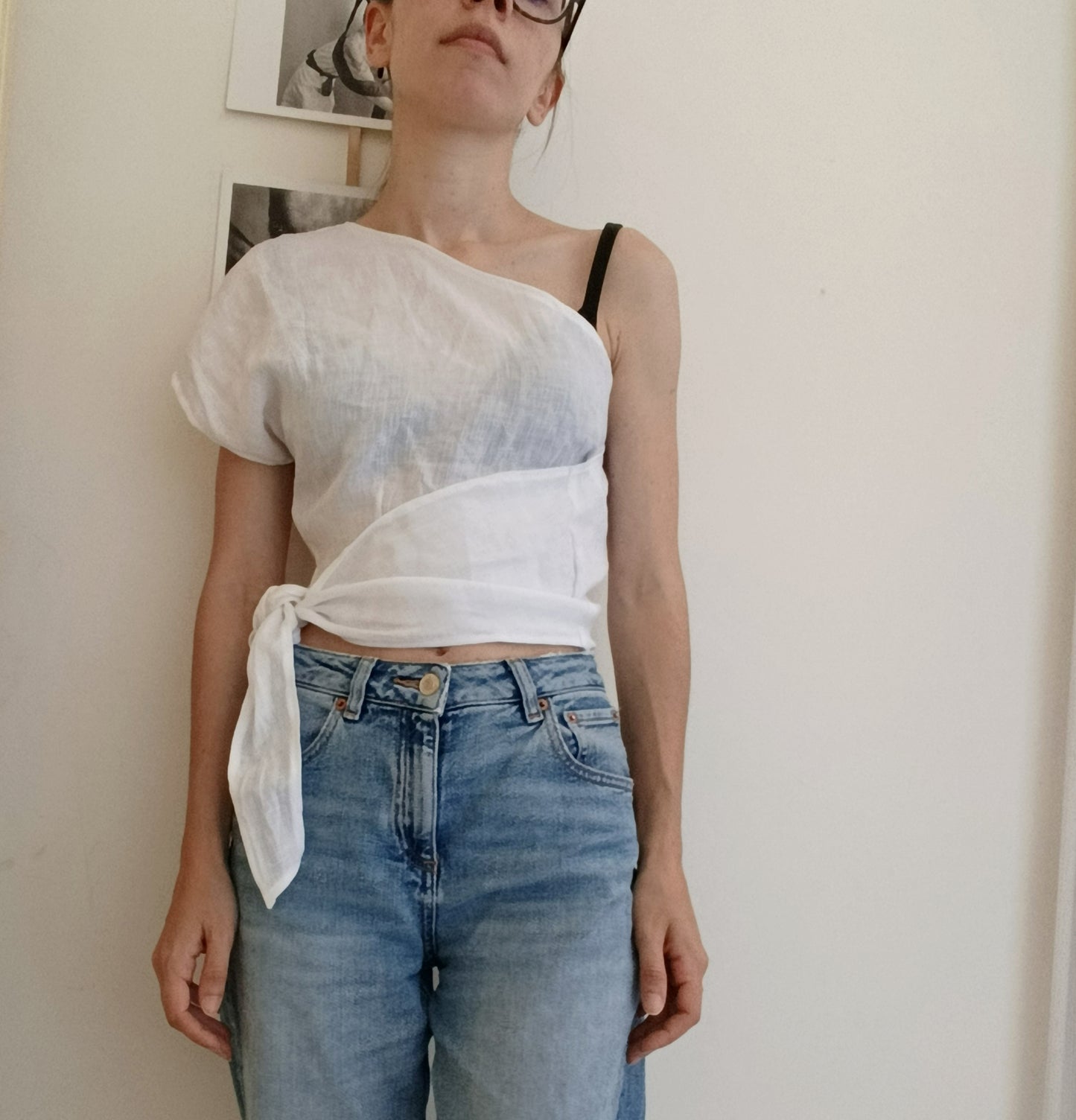 Linen one-shoulder top