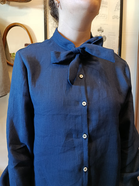 Camicia in lino collo fiocco - basic