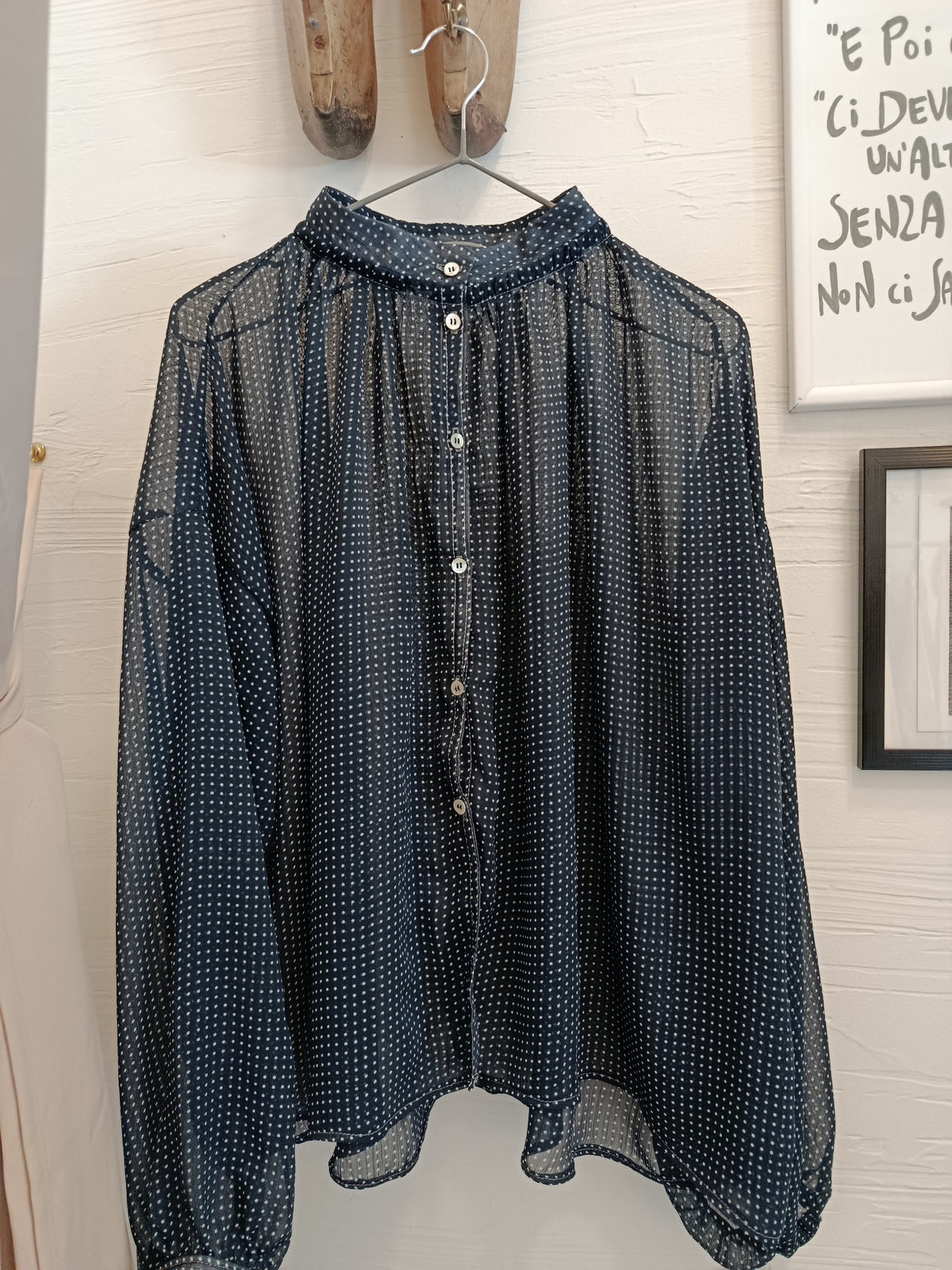 Oversize polka-dot viscose voile shirt