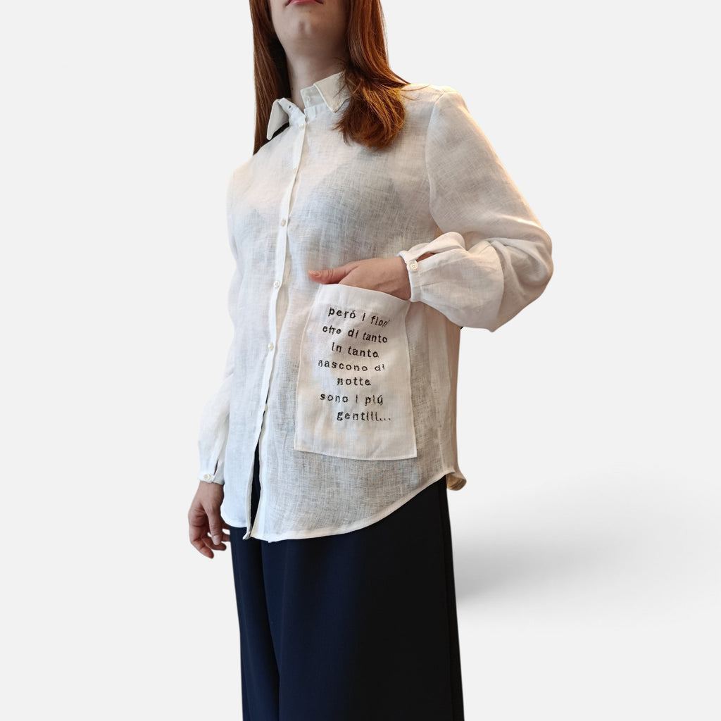 Camicia bianca in lino- Poesia in tasca