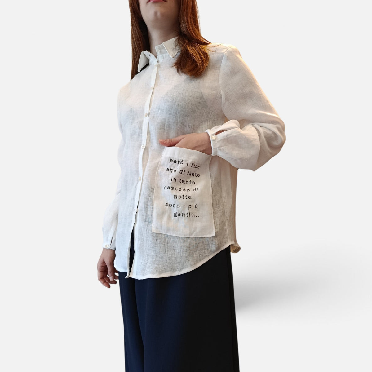 Camicia bianca in lino- Poesia in tasca