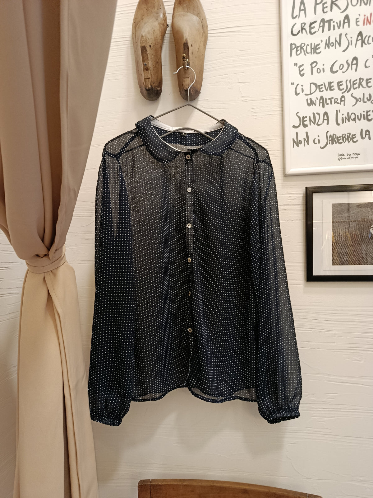 Lightweight and sheer basic polka dot voile shirt