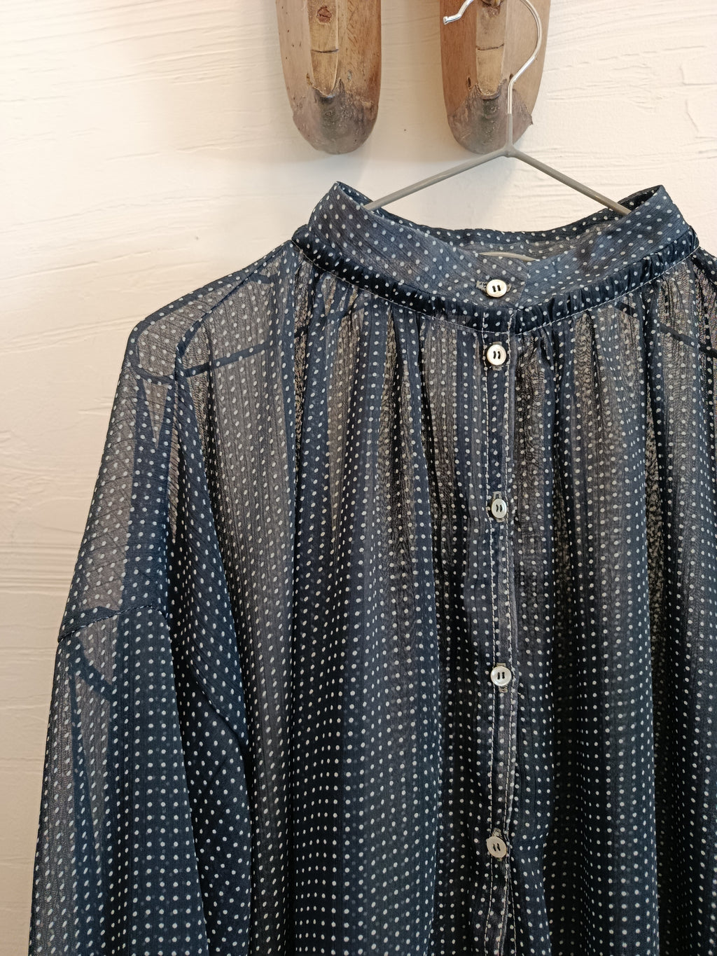 Oversize polka-dot viscose voile shirt