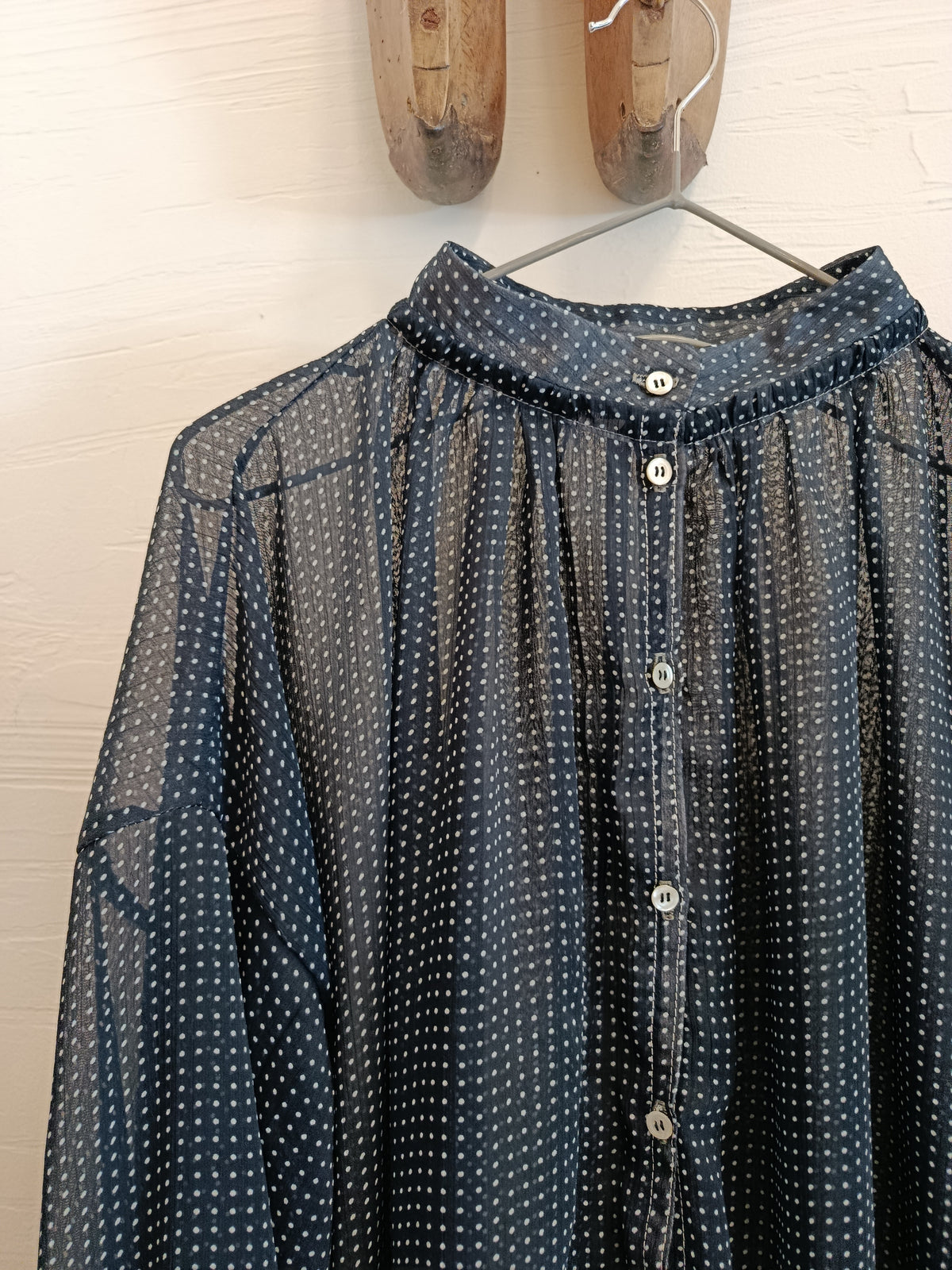 Oversize polka-dot viscose voile shirt