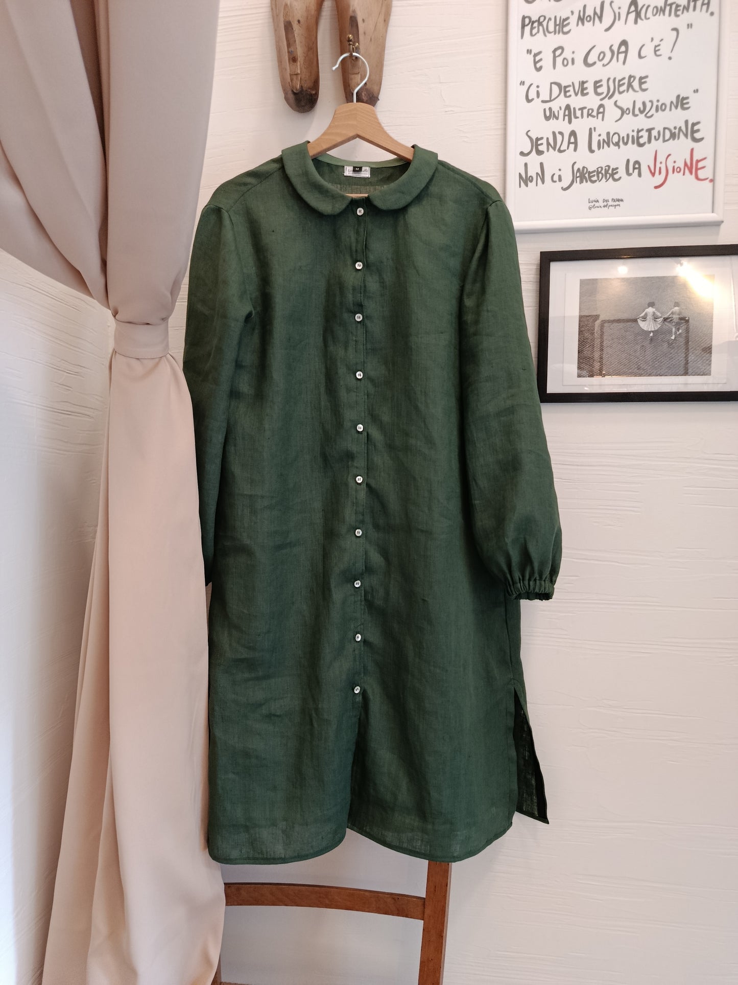 Camicia lunga a vestito in lino- basic