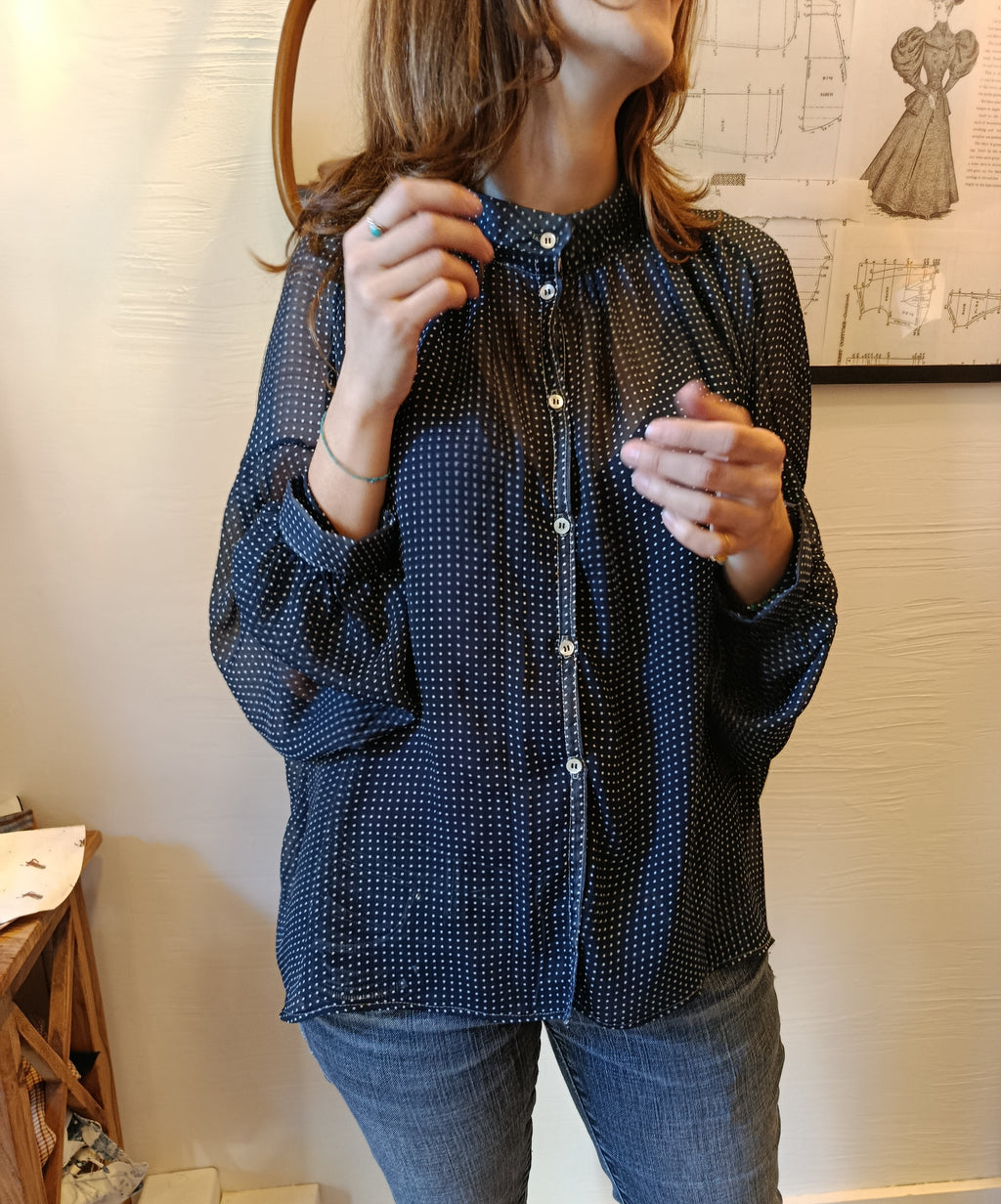 Oversize polka-dot viscose voile shirt