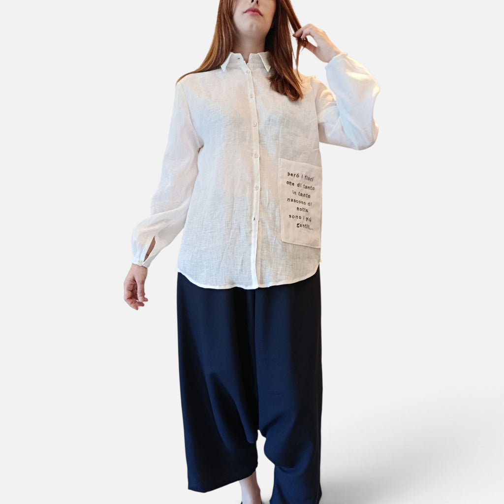 Camicia bianca in lino- Poesia in tasca