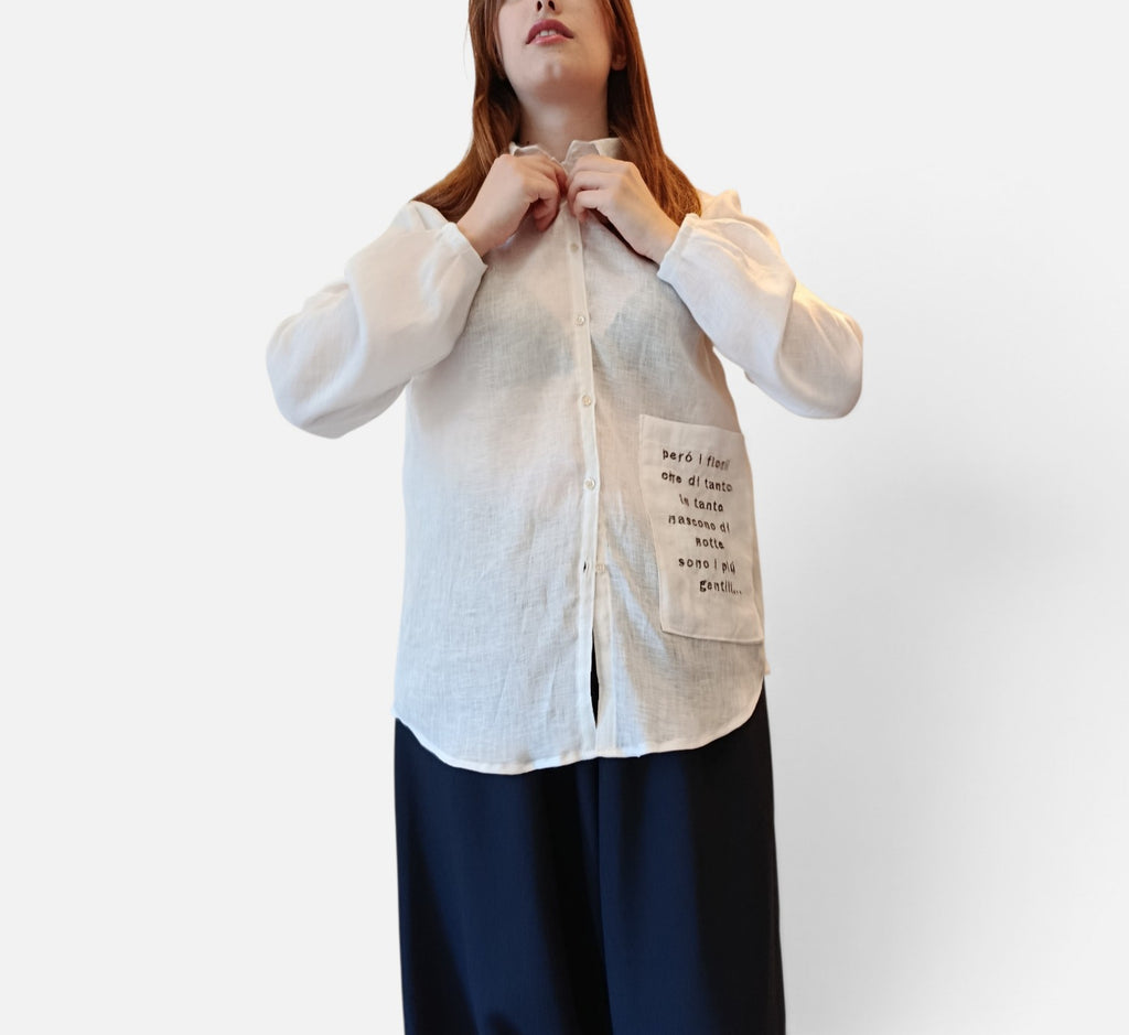 Camicia bianca in lino- Poesia in tasca