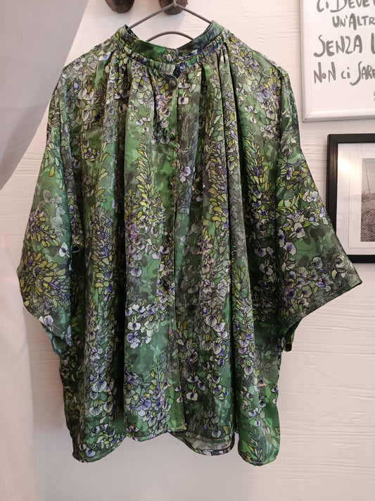 camicia in seta fantasia fiori colorati oversize donna