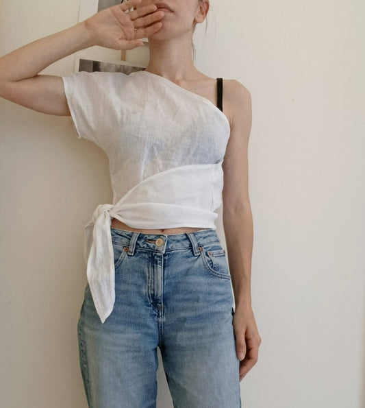 Linen one-shoulder top