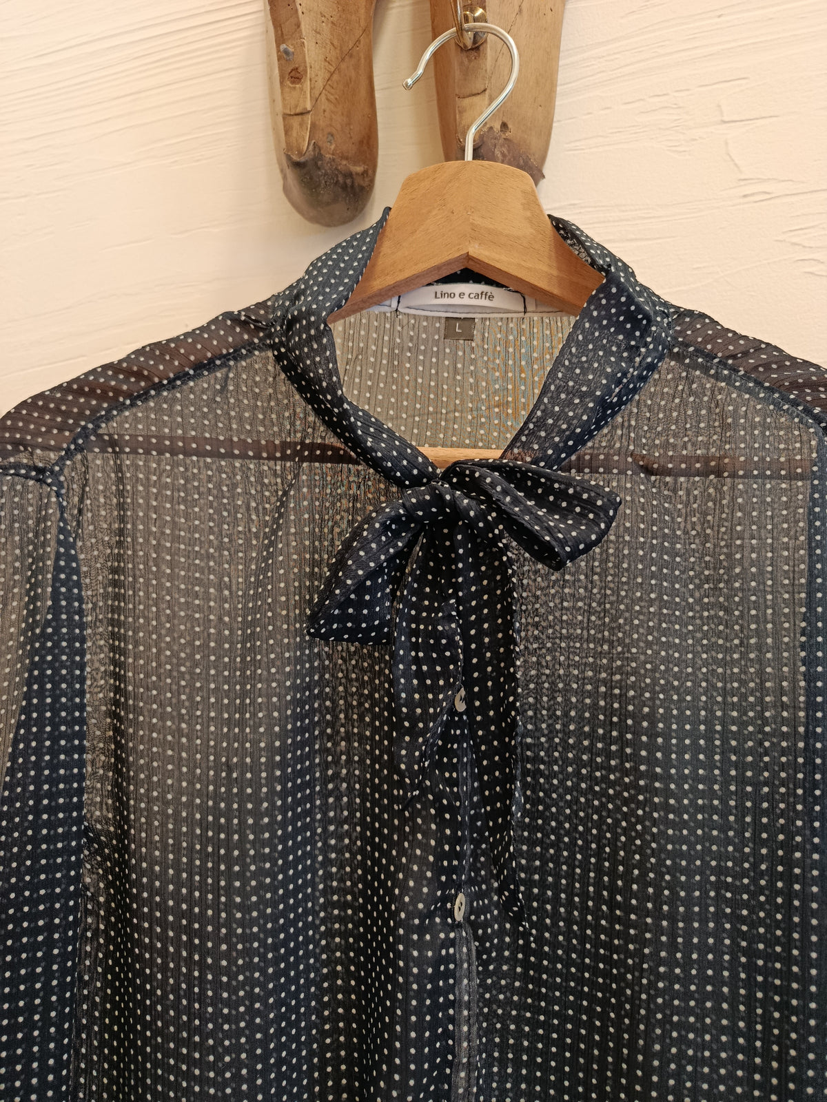 Lightweight and sheer basic polka dot voile shirt