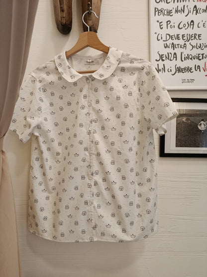 camicia in cotone da donna a manica corta con teiere